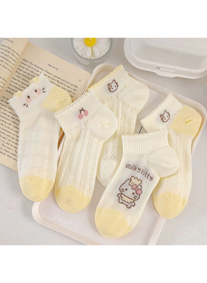 TRENDORA Women's Cotton Blend Ankle Socks, 5 Pairs with 1 Gift, Mixed Colours, Casual Comfort - Image 2